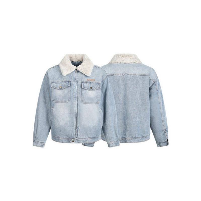 Vintage American Style Fleece Lined Denim Jacket Winter Loose Fit Turn Down Collar Casual Outerwear