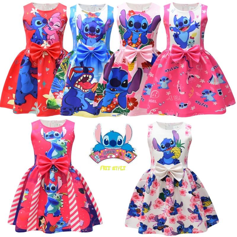 2023 New Arrival Starry Baby Lilo And Stitch Girls Dress, Cartoon Style, A-line Skirt
