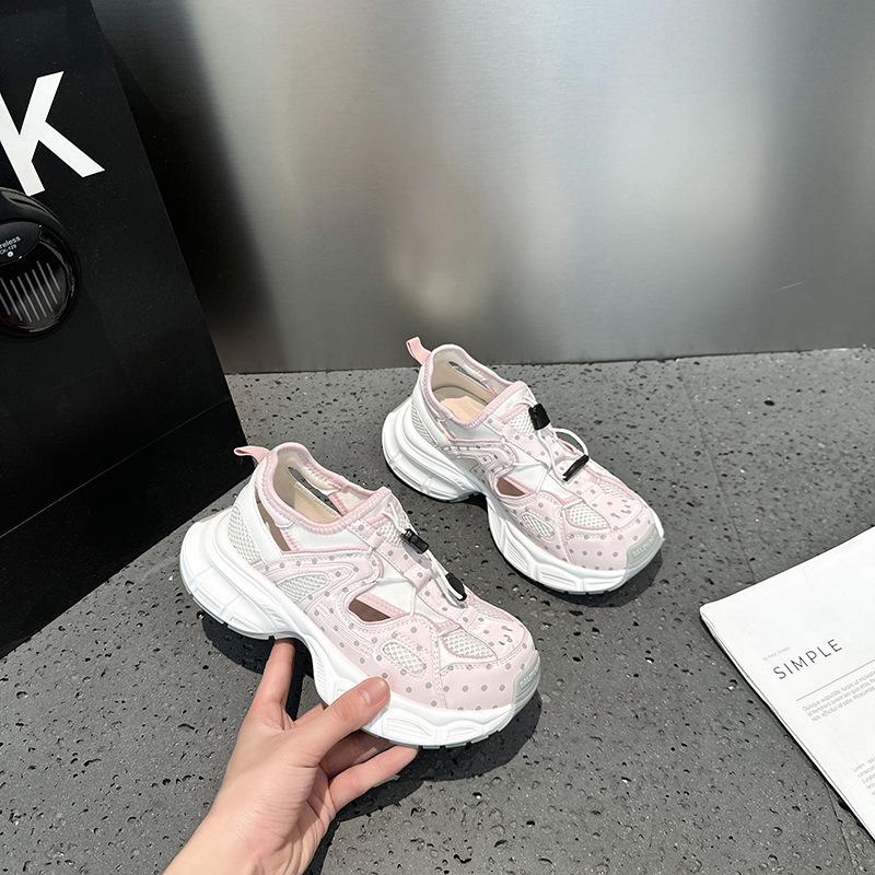 

Dad Shoes Girl Summer 2025 New Lightweight Thick-soled Breathable Hollow Foot Sneakers Versatile Single Net Casual Shoes 40 розовый