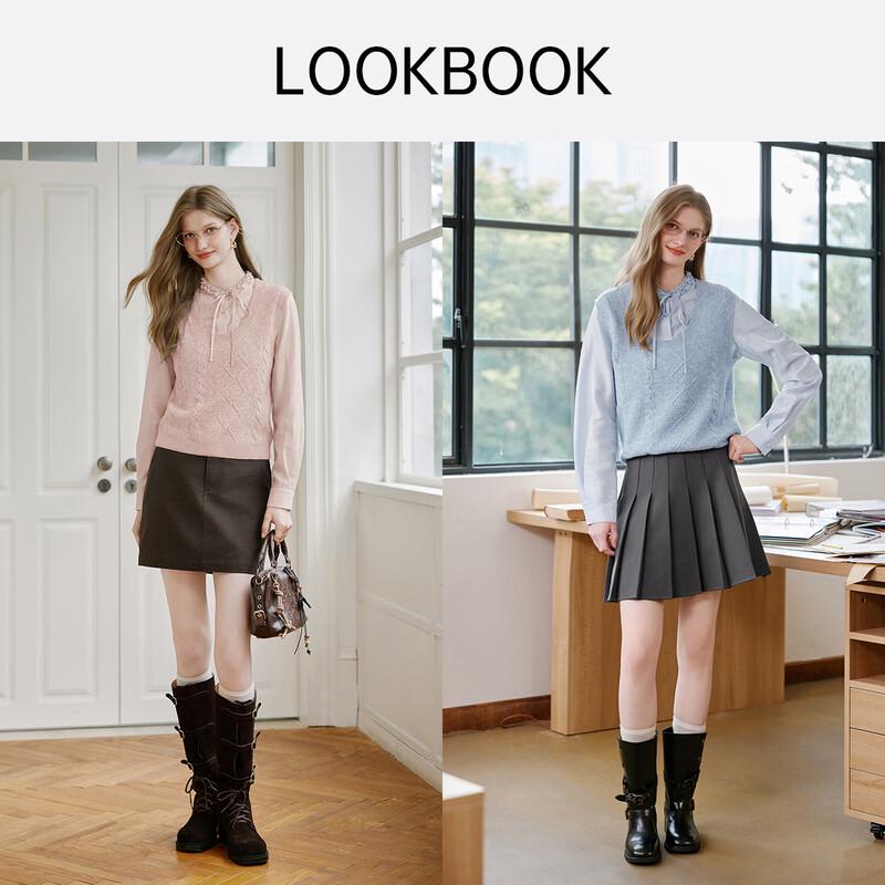Xiangying Women's French Style Layered Knit Shirt Set
