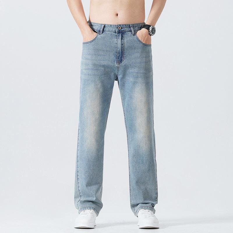 

Американские ретро джинсы мужские свободные прямые штанины высокие и тонкие летние тонкие брюки мужские 40