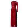 Kids Girls Stage Performance Dress: Back Invisible Zipper Color Block Mesh Patchwork Side Split with Shiny Rhinestones for Lyrical Dance