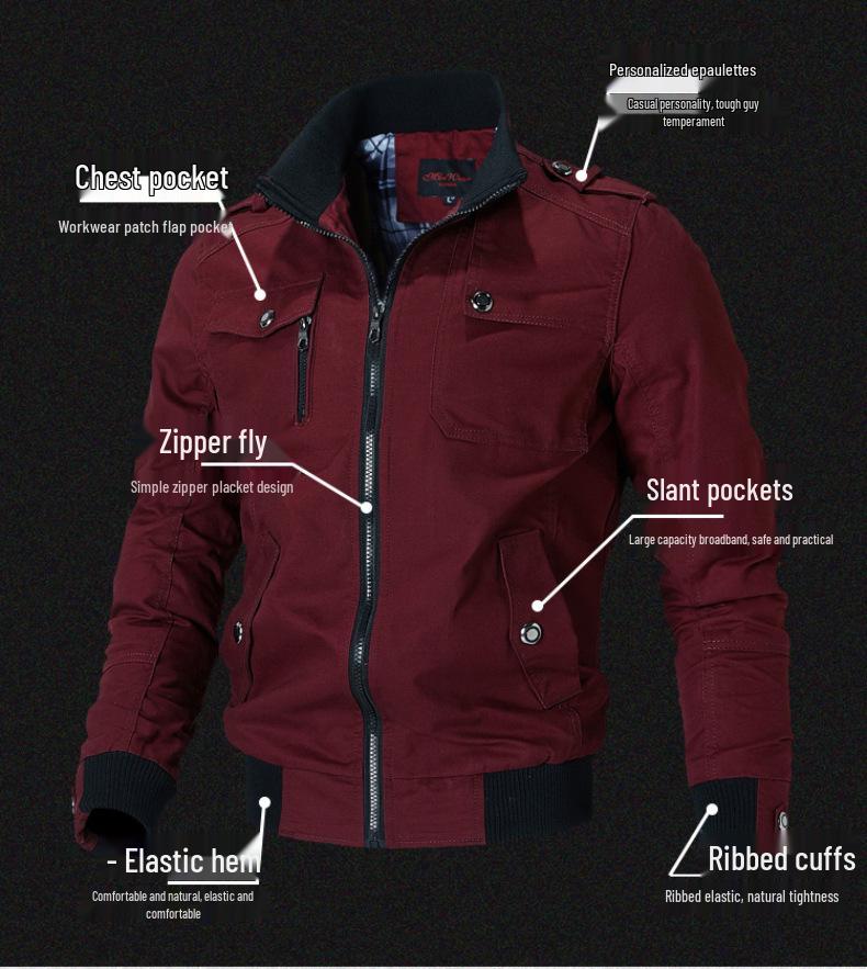 Men's 2024 Plus Size Autumn Casual Korean Style Slim Fit Cotton Military Jacket