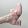 Pink Mary Jane Shoes Women 2024 Summer Japanese Style Girls Low Heel Lolita Shoes Woman Silk Bowtie Ankle Straps Party Shoes