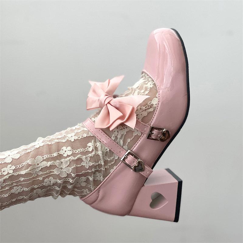 Pink Mary Jane Shoes Women 2024 Summer Japanese Style Girls Low Heel Lolita Shoes Woman Silk Bowtie Ankle Straps Party Shoes