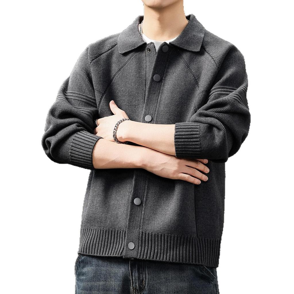 Herren Grobstrick Cardigan Pullover mit Revers - Verdickte Strickware für Herbst/Winter 2025