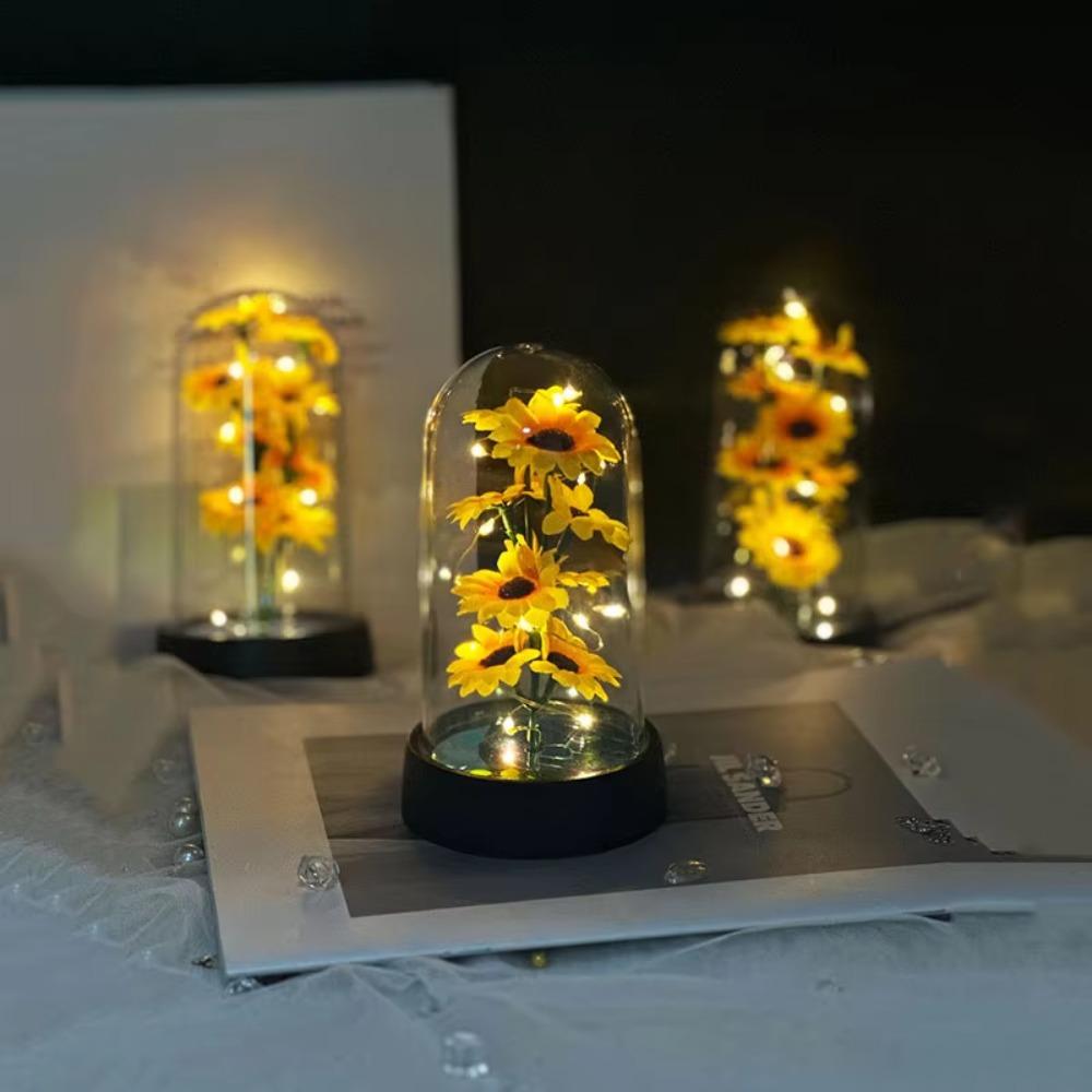 Květiny ve skle Slunečnicová lampa Umělá slunečnice Věčná květina světlo Valentýna