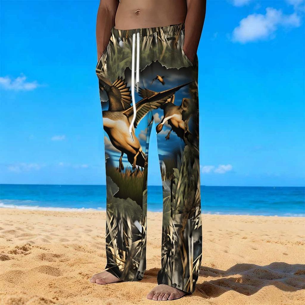 Men's Loose Casual Solid Color  Trousers Camouflage Printed Straight Pants