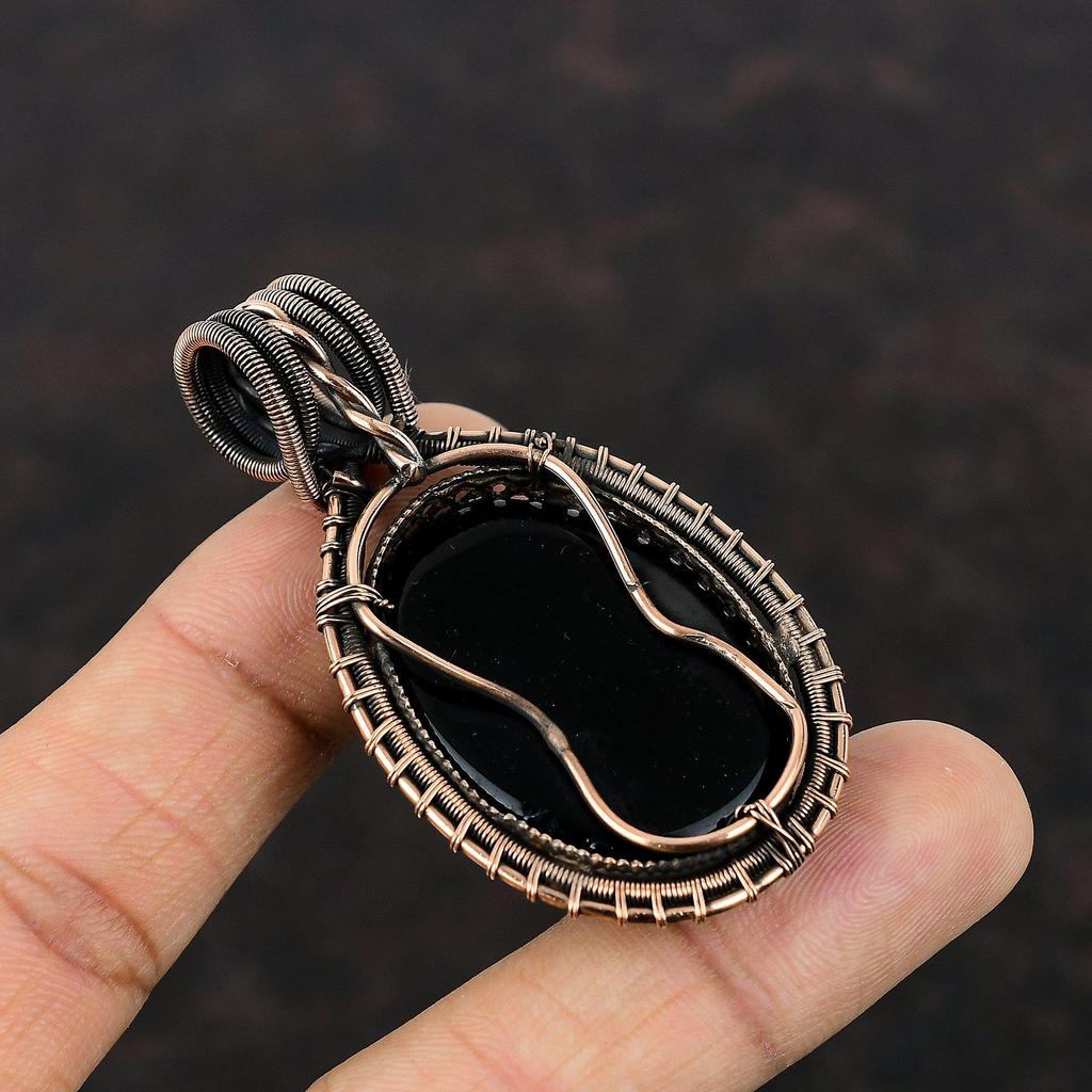 Black Onyx Pendant Copper Wire Wrapped Pendant Gemstone Pendant Black Onyx Copper Jewelry Handmade Pendant Wire Wrap Jewelry Gift For Mother
