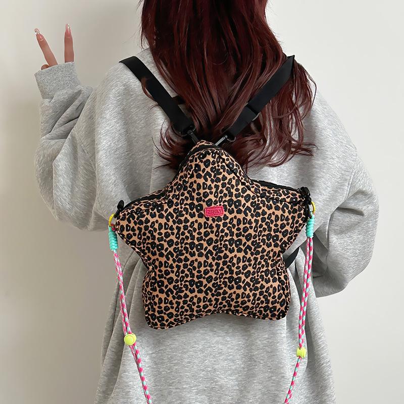 Personalized star backpack 2025 new Korean version fashion leopard print shoulder bag women's large-capacity casual messenger bag
