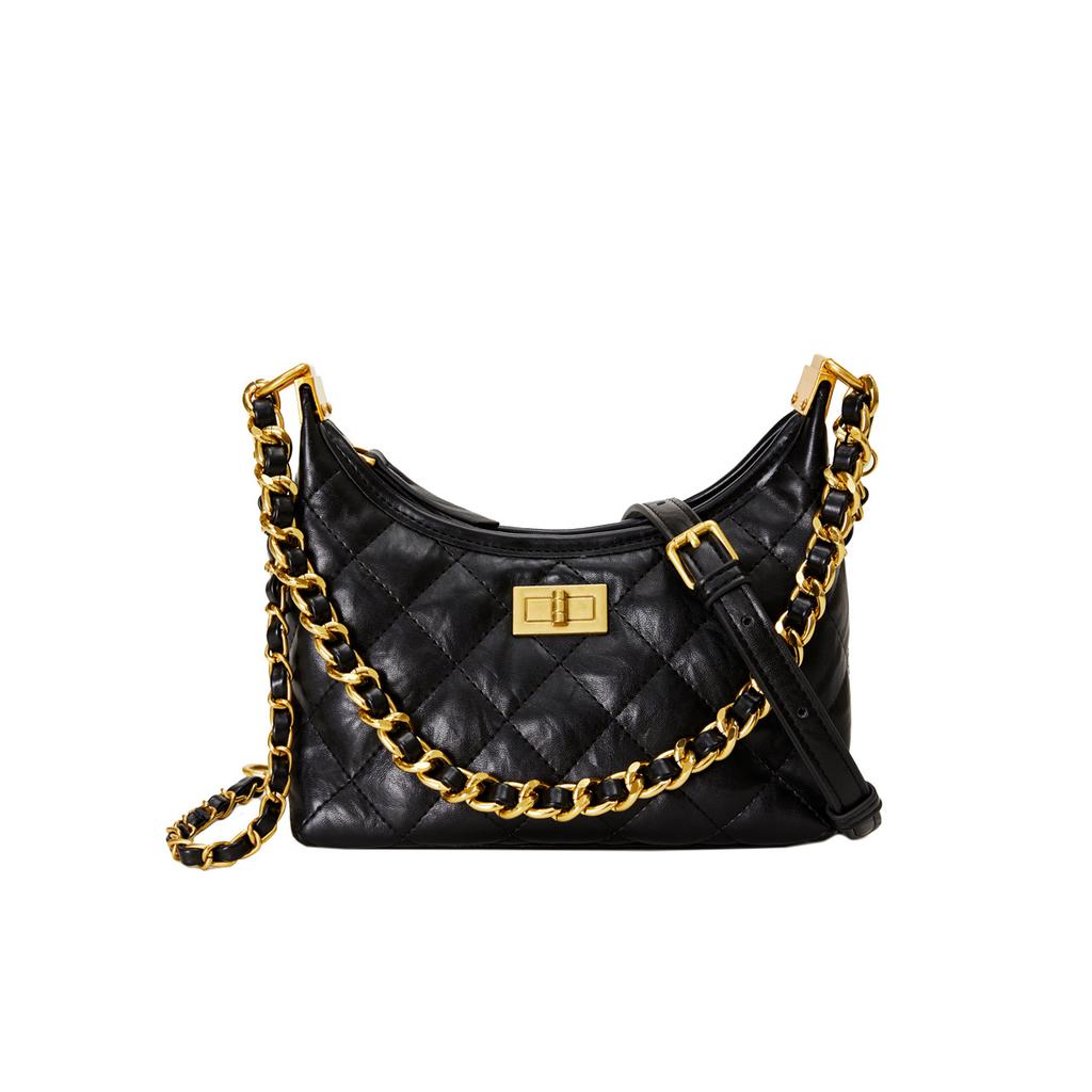 Rhombus Chain Bag Women's 2025 New Trend Fashion High Sense Shoulder Bag Maillard Messenger Bucket Bag