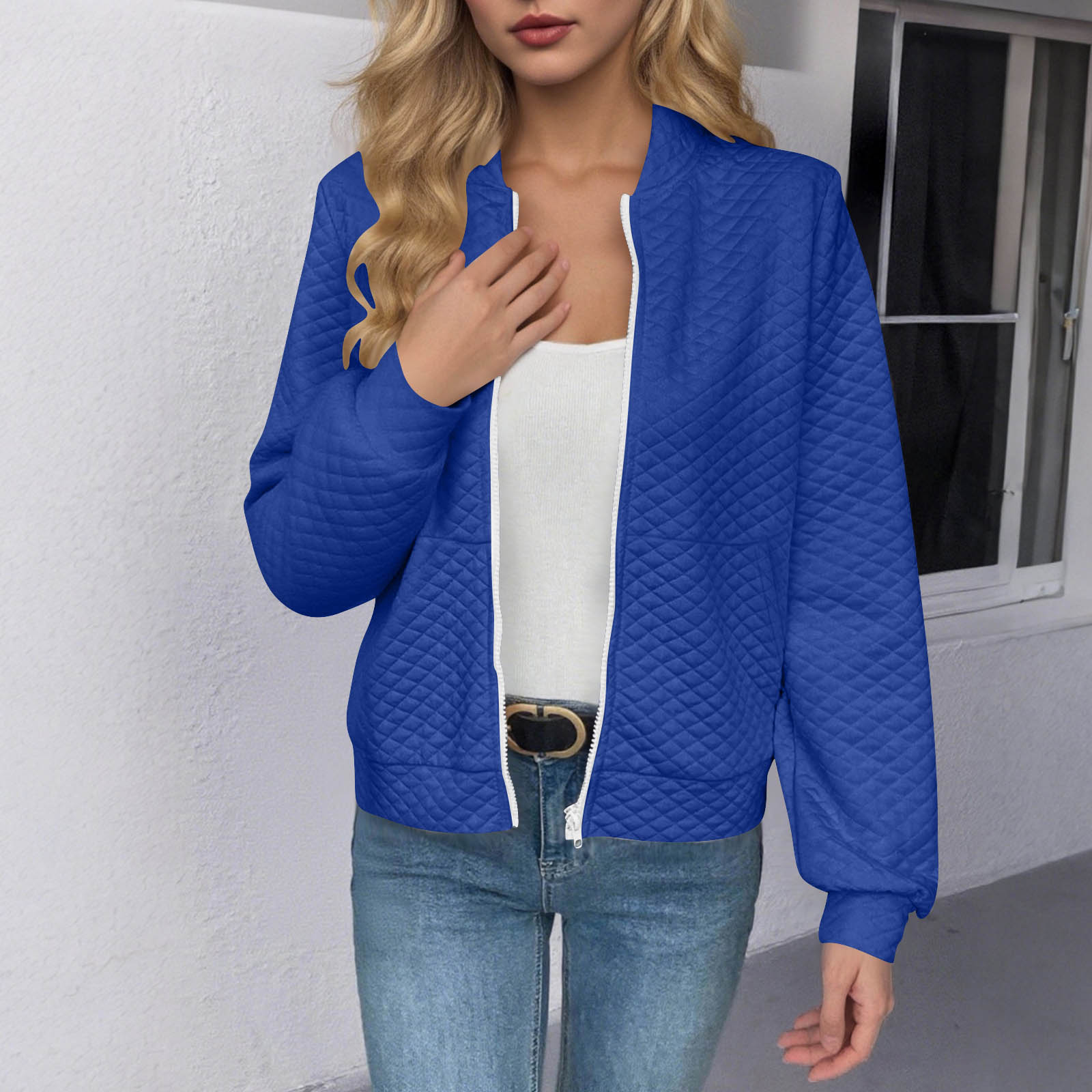 

Women s Loose Comfortable Casual Fashionable Zipper Jacket Solid Color Jacket S