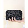 1pc Women Makeup Bag, Mesh Heart Flocked Decor, Fashionable & Minimalist Mesh Heart Design For Daily Use & Travel Makeup Travel Toiletry Organizer