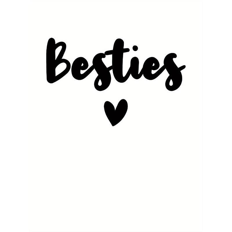 European Size Women'S Besties Heart Print T-Shirt, Fashionable Casual Round Neck Short Sleeve Tee, Comfortable