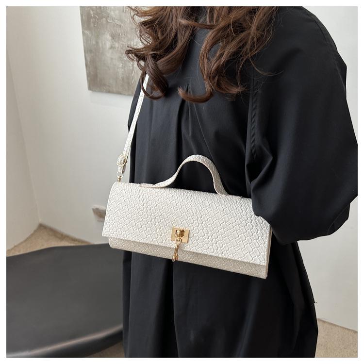 Textured Woven Square Bag Fashion Shoulder Handbag Casual Crossbody Purse Simple Solid Color Faux Leather Tote KTB