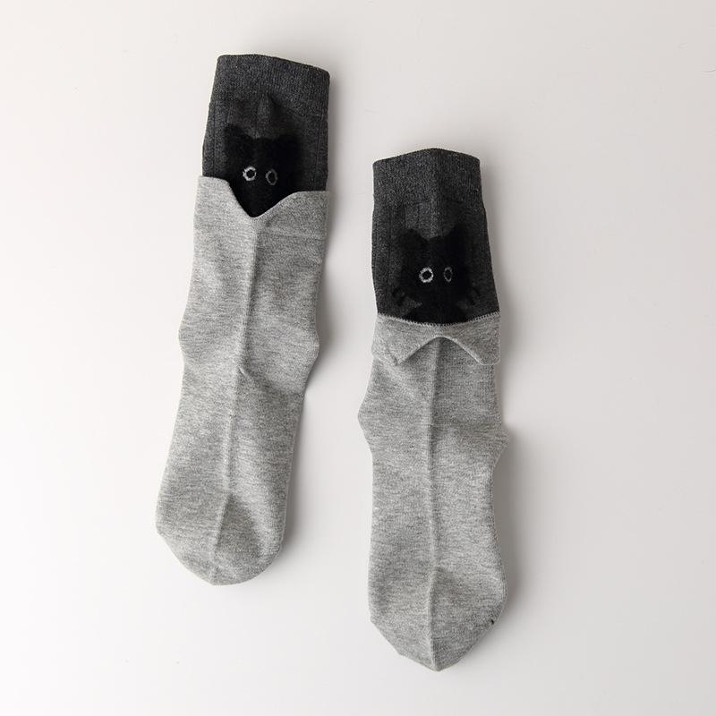 Autumn Winter Peekaboo Cat Cartoon Mid-Calf Socks Kawaii Cute Warm Socks Cotton Home Sleep Sock Soft Comfortable Daily Wear Gift