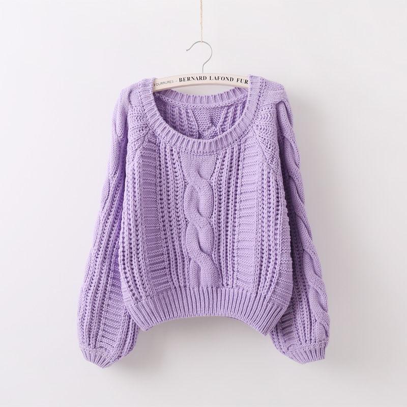Autumn and Winter Loose Outer Wear Twist Pullover Sweater Women's Fashion Casual Lazy Short Crew Neck Knitted Sweater Versatile