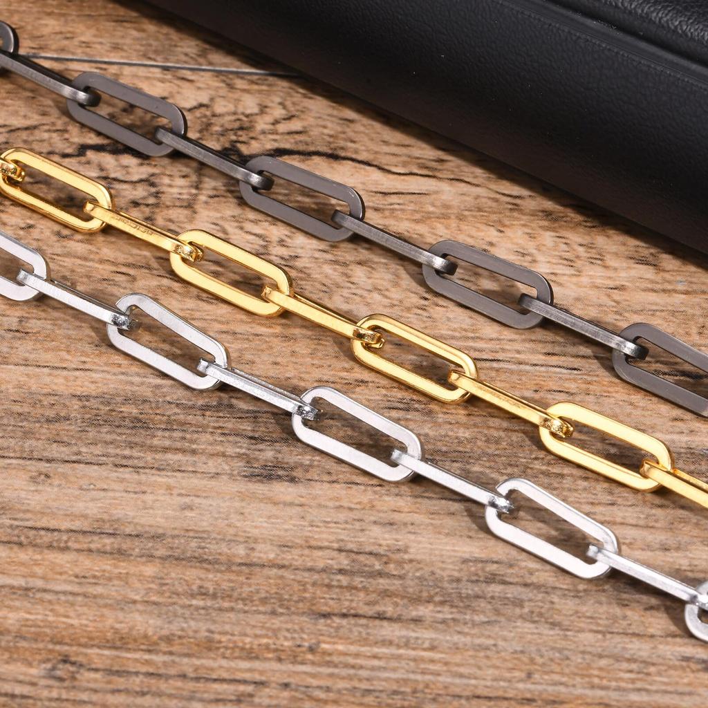 Stylish Paperclip Chain Bracelet for Men Women,Stainless Steel Rectangle Chain Bracelet Gift,Gold/Silver/Black/Grey Color