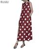 ZANZEA Women Casual Round Neck Polka Dot Print Loose Sleeveless Dress