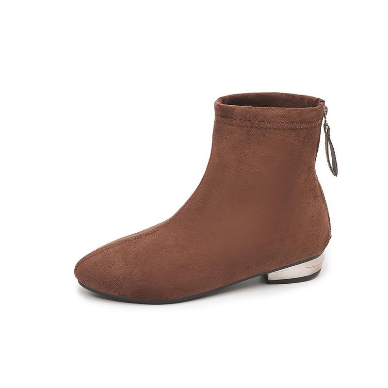 

Женские осенне-зимние новые короткие ботинки на низком каблуке, большие и тонкие, простые остроносые замшевые на плоской подошве эластичные ботинки для женщин, тонкие ботинки 40