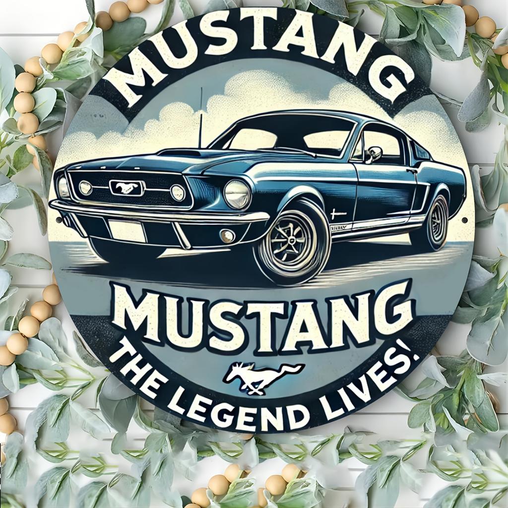 Pc Mustang Klassisches Aluminium Metallschild Rundes Oldtimer Wandkunst Langlebige Haus- und Bürodekoration Ideales Geschenk für Autoenthusiasten