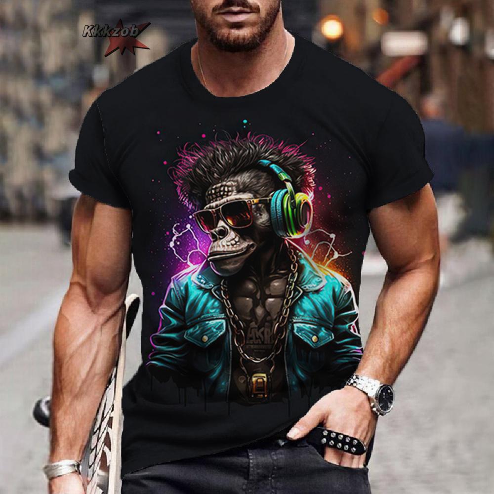 Men's T-Shirt 3D Hip-Hop Monkey Print Tees Fashion Animal 3D Print Men Clothing Summer Street Top Tee Short Sleeve T-Shirt Tops
