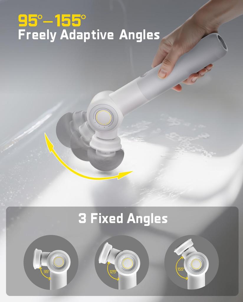 Fanttik Flip G9 Pro Electric Spin Bath Cleaner with 6 Adjustable Angle Telescoping IPX7 Bathroom Tile and Grout Cleaning White Scrubber, 2-Speed