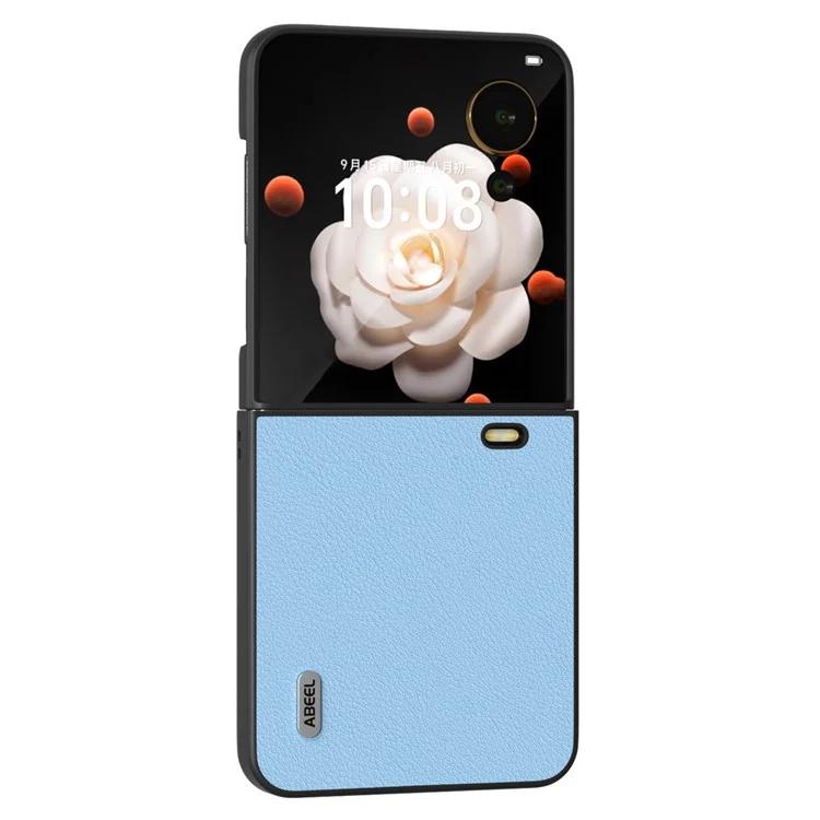 

ABEEL For Honor Magic V Flip 5G Case Wave Texture Genuine Cow Leather Leather+PC Phone Cover - Blue