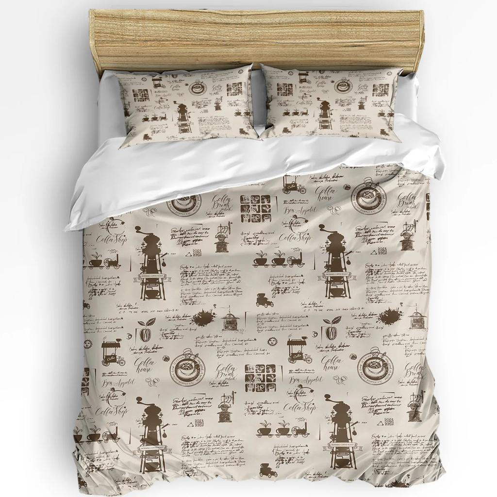 Kaffee Kaffeebohnen Kaffeetasse 3-teiliges Bettwäscheset für Doppelbett Heimtextil Bettbezug Steppdeckenbezug Kissenbezug