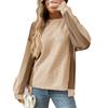 2025 Autumn New Round Neck Casual Loose Contrast Long-sleeved Waffle Top