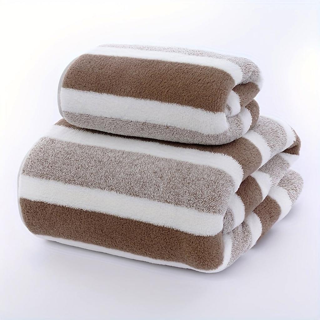 1PC Wide Strip Coral Velvet Printed Towel Bath Towel Set Absorbent Dry Hair