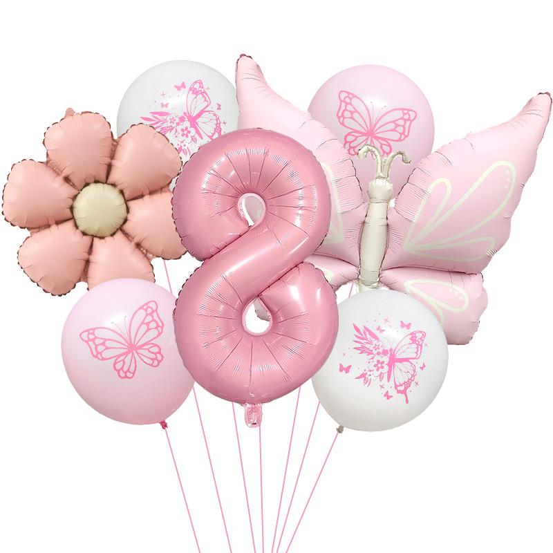 Růžový Motýl 32" Hliníková Sada Balónků pro Oslavu Narozenin a Baby Shower