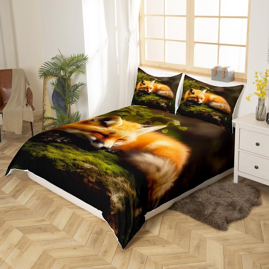 Animal Theme Fox Three-Piece Quilt Cover Digital Printing Bedding Set Bed Cover