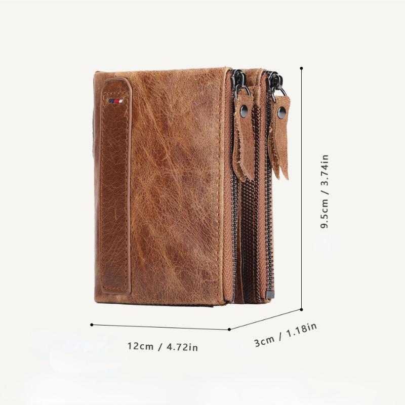 Neue RFID-Anti-Diebstahl-Bürste Rindsleder Herren-Geldbörse Leder Kurze Herren-Geldbörse Doppel-Reißverschluss-Geldbörse
