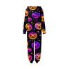 Halloween Printed Family Matching Hooded Long Sleeved Zippered Hooded Jumpsuit Set