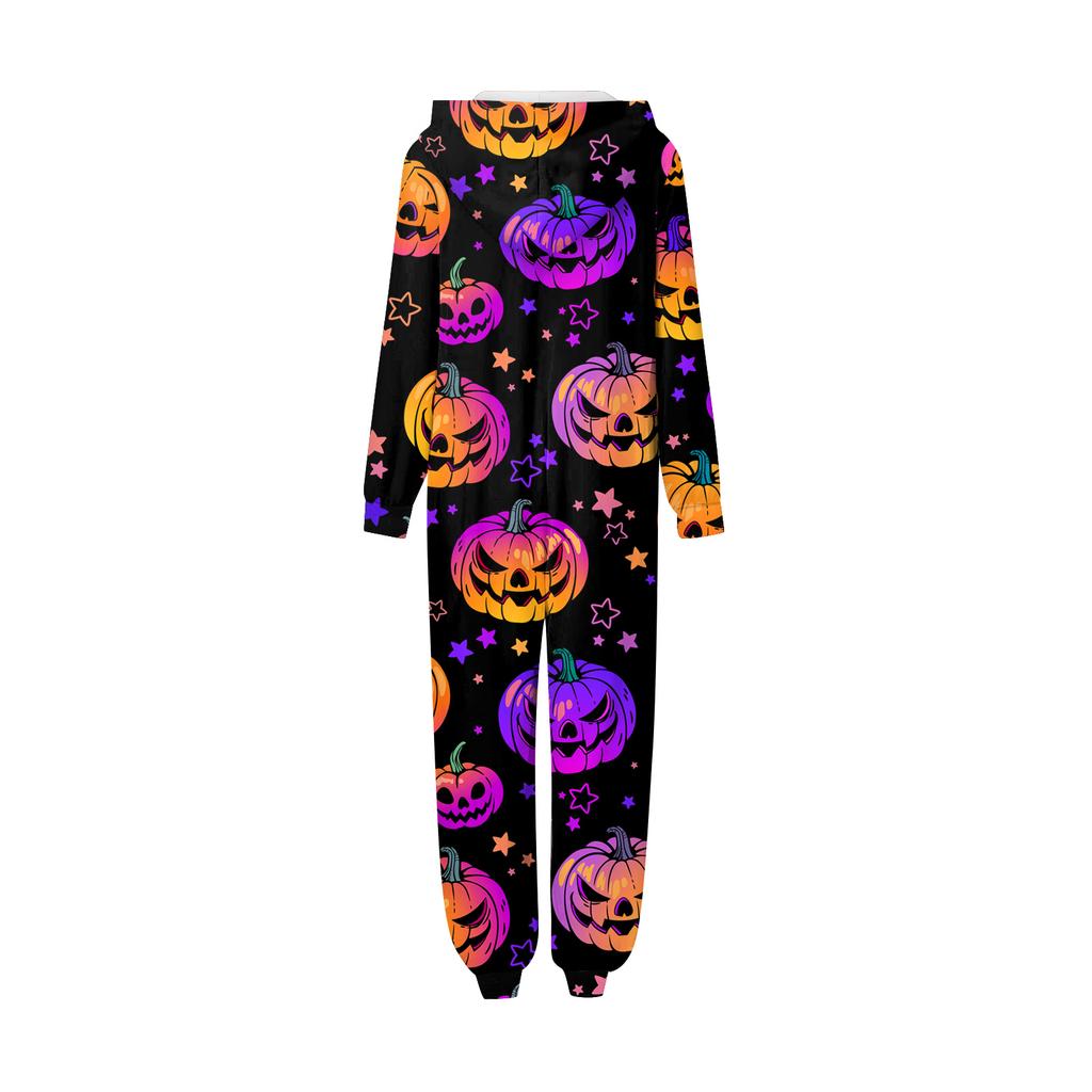 Halloween Printed Family Matching Hooded Long Sleeved Zippered Hooded Jumpsuit Set