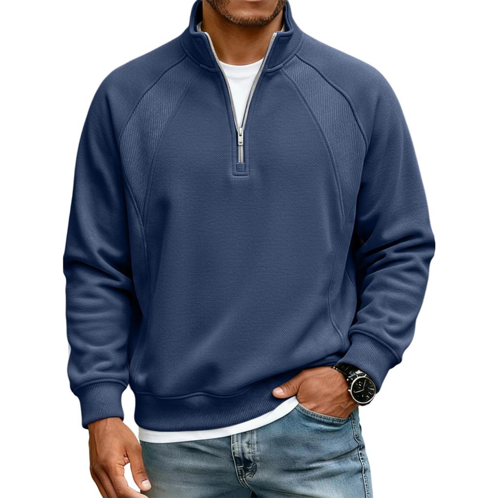 Men's Raglan Stitching Stand Collar Zipper Casual Loose Sweatshirt