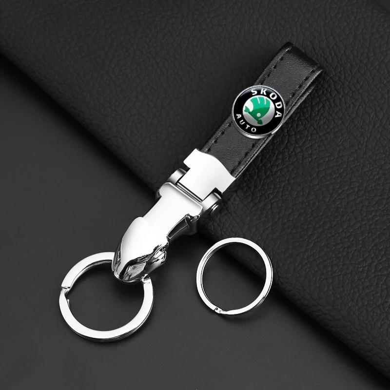 3D Metaal Leer Auto Embleem Sleutelhanger Sleutelringen Voor Skoda Octavia A5 A7 Fabia Superb Rapid Kodiaq Kamiq Auto Accessoires wsjn67