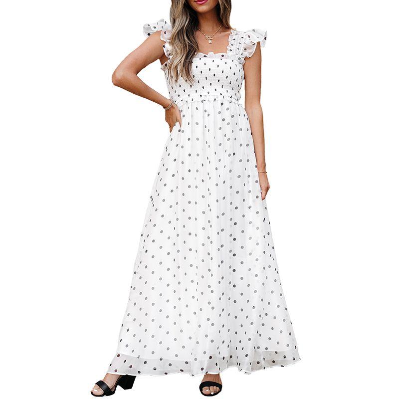 

Американское Shiying Платье длинное с принтом в горошек, с высокой талией, женское, 2025, лето, новый приход, модное платье с рукавами-рюшами, женское White 2XL code fits (75.00 kg-82.50 kg