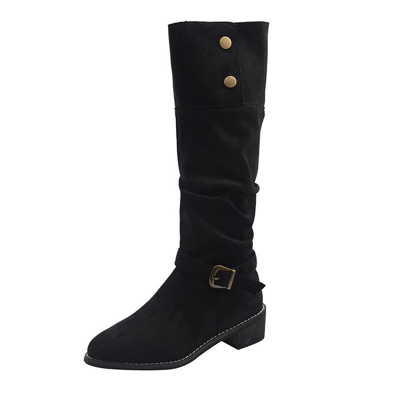 Retro Pointed Pleated Piled Boots Women's 2025 Autumn and Winter New Thick Heel Thin Boots Western Boots Tall Knight Boots