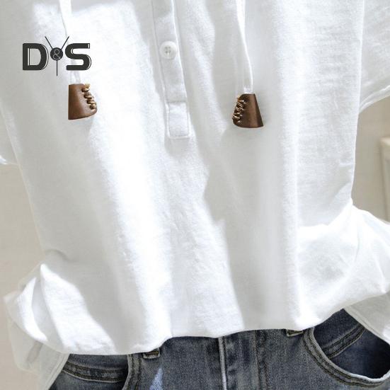 Women Hoodie Short Sleeves Hooded Drawstring Solid Color Loose Soft Casual Pullover Breathable Ladt Summer Top