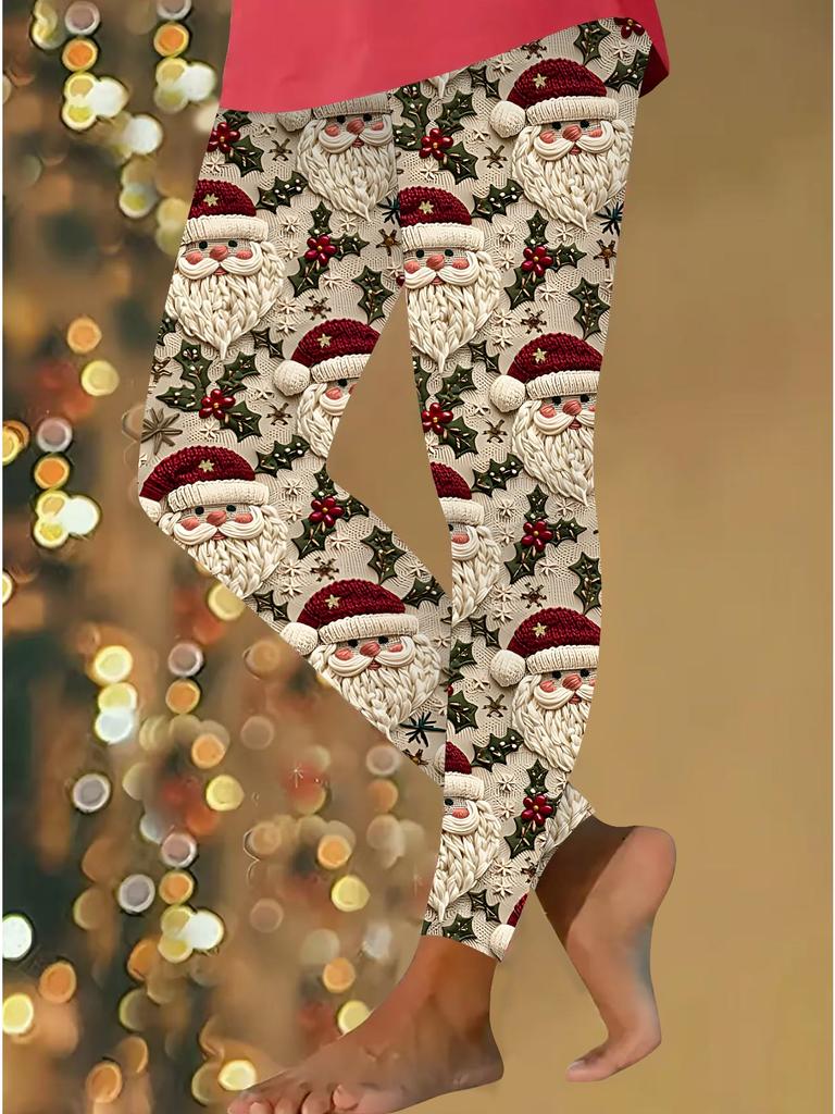 Damen Weihnachts-Festival-Drucke Stretch Yoga Leggings Fitness Laufen Gym Sport Aktivhosen