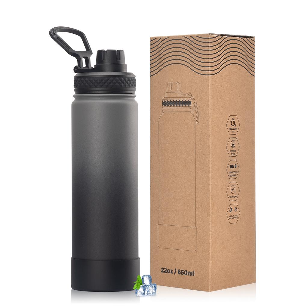 WATERSY Outdoor Sport Wasserflasche Edelstahl Vakuumisoliert 650ml Doppelwandige Thermoskanne Kaffeetasse für Wandern Fitnessstudio Reisen