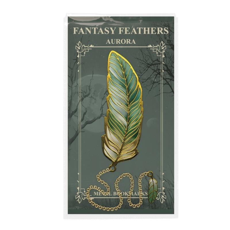 Vintage Feather Gold Stamped Metal Bookmark with Metal Chain Pendant Exquisite Bookmark Book Page Divider Office Stationery