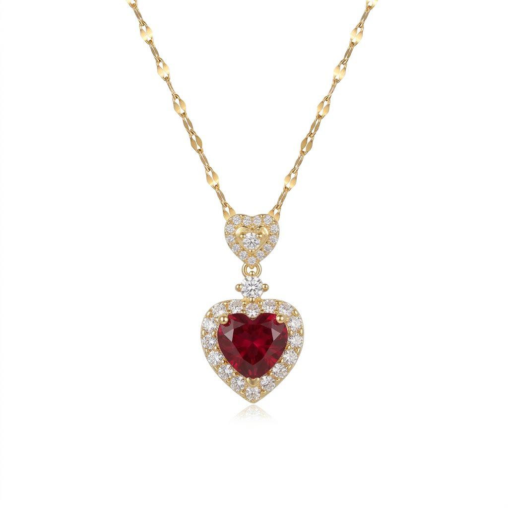 Colorful Zircon Heart Necklace - Japanese Korean Style, Cute Peach Heart, Fresh Temperament Clavicle Chain for Women