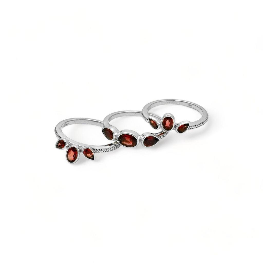 Minimalist Garnet Ring: 925 Sterling Silver Stackable Band