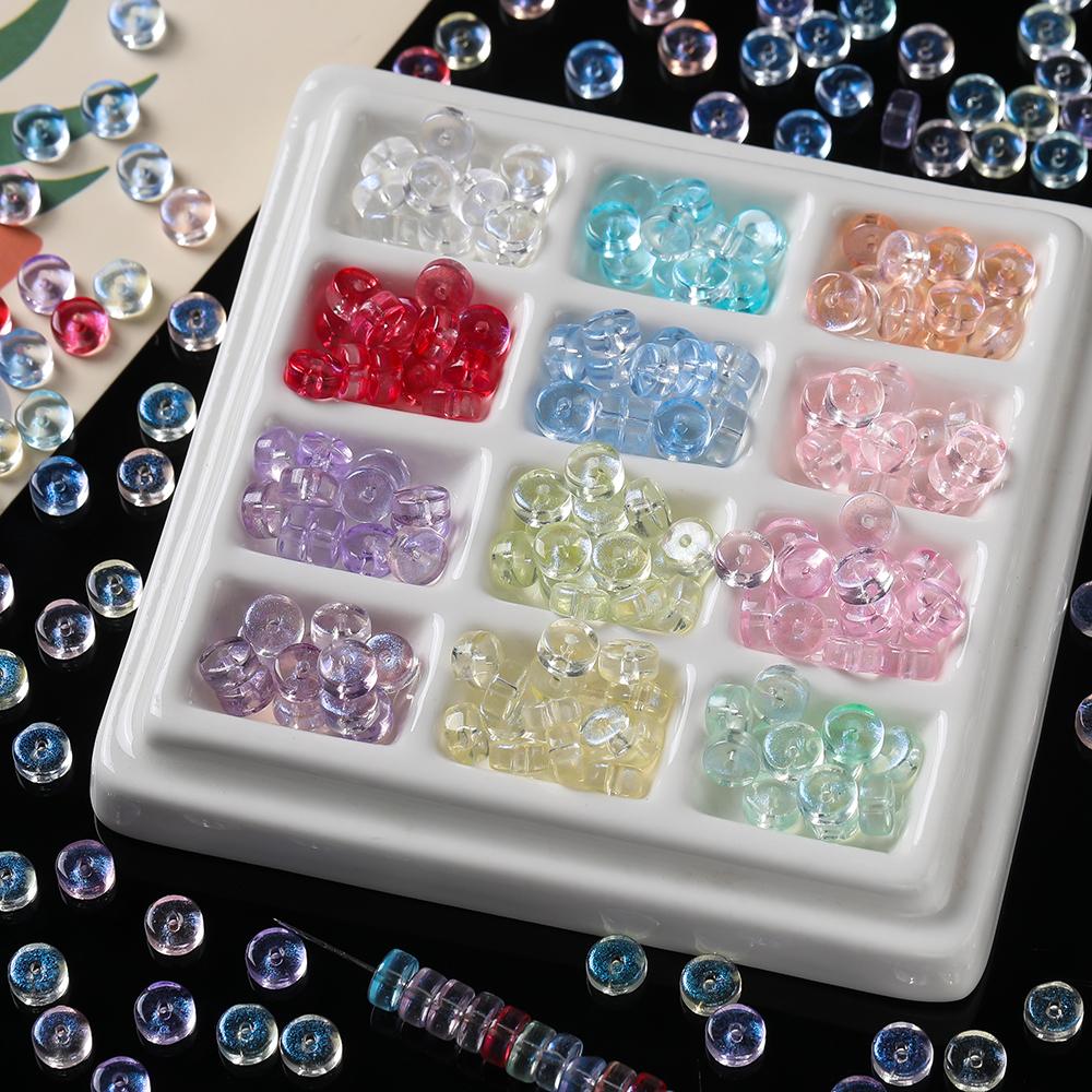 50pcs Glass Round Flat Wheel Beads Colored Loose Spacer Beads for DIY Jewelry Making Earrings Necklaces Bracelets Accessories