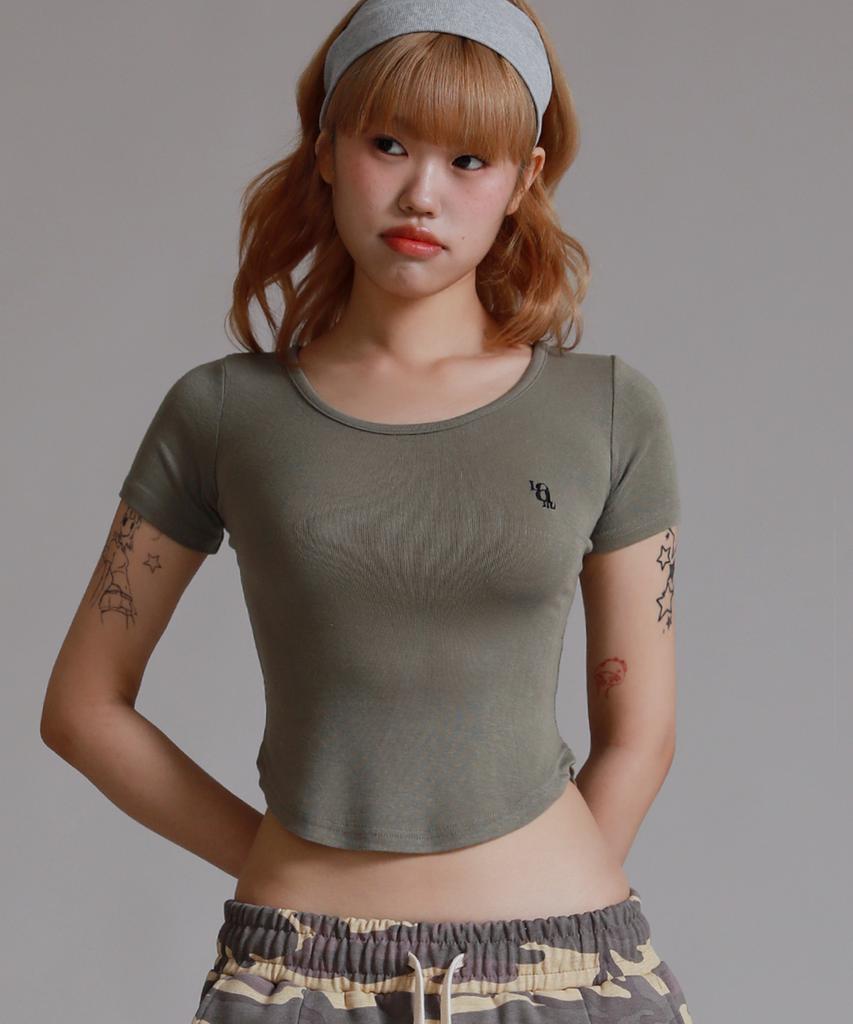 LIKE THE MOST U-Neck Round Cut Half T-Shirt_Khaki