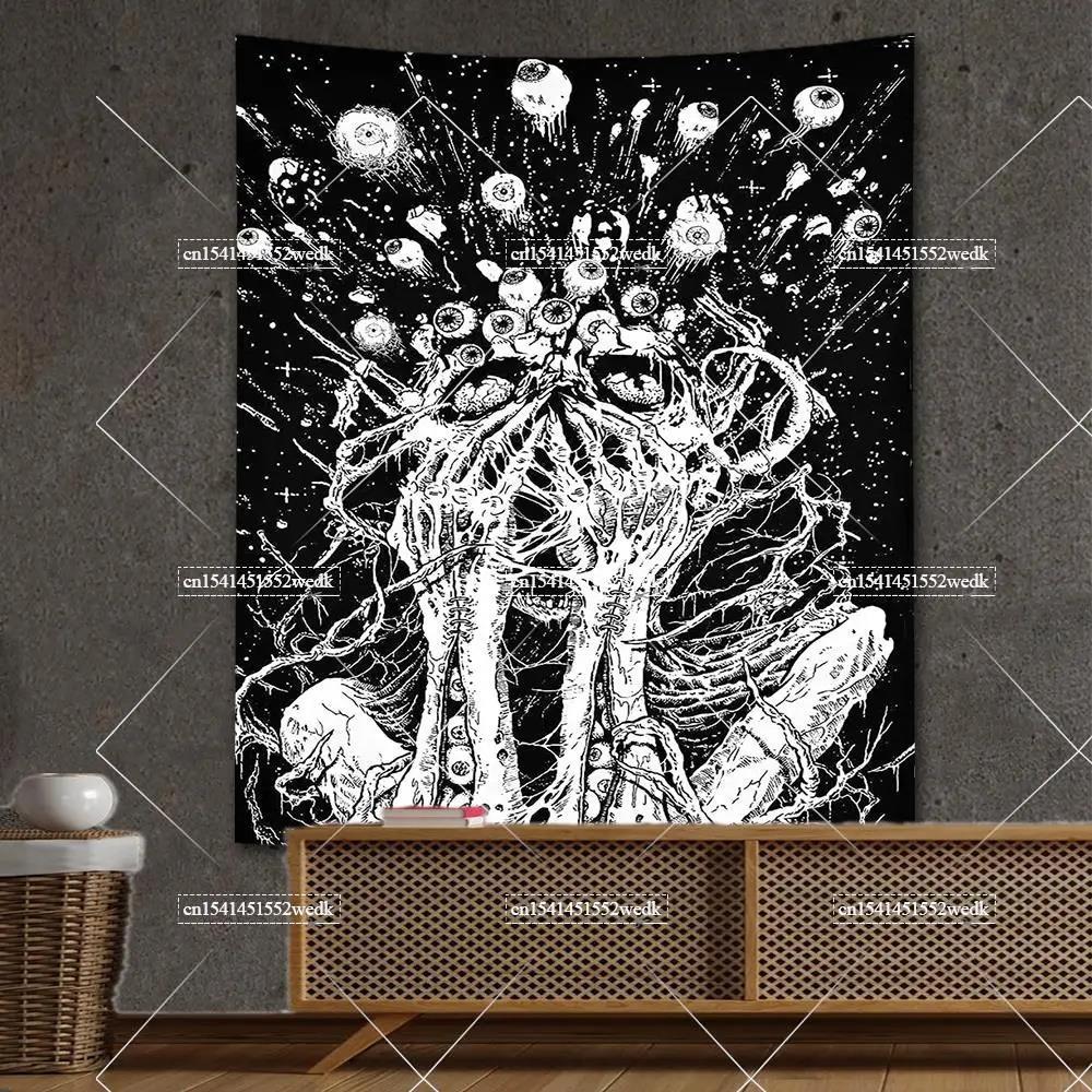 Goth Skull Tapestry Devil Satanic Tapestrys Wall Hanging Batwing Skeleton Tapestries For Bedroom Aesthetic Home Decoration