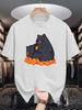 Two Cute Black Bears Unisexs Crew Neck T Shirt Fluffy Wildlife Eating Oranges Kawaii Cartoon Graphic Short Sleeve Casual Street Top